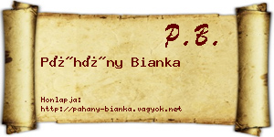 Páhány Bianka névjegykártya